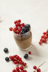 fresh berries  chocolate dessert  in a glass 
