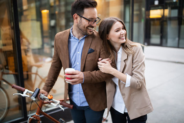 Fototapeta premium Portrait of happy business friends enjoying the break from meeting