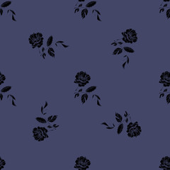 black roses seamless pattern. Hand drawn vector illustration surface design