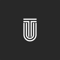 Logo letters TU or UT initials monogram, two letters T and U together, creative typography design element