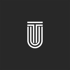 Logo letters TU or UT initials monogram, two letters T and U together, creative typography design element