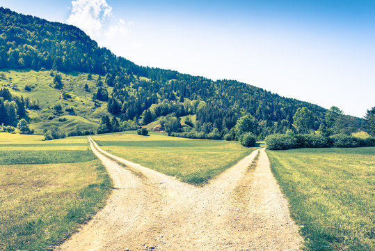 Crossroads of two roads. Retro style.