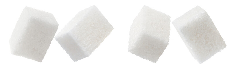 Set of white sugar cubes, isolated on white background