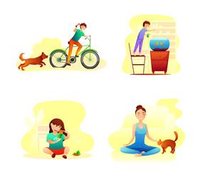 Pet owners flat illustrations set isolated on white background