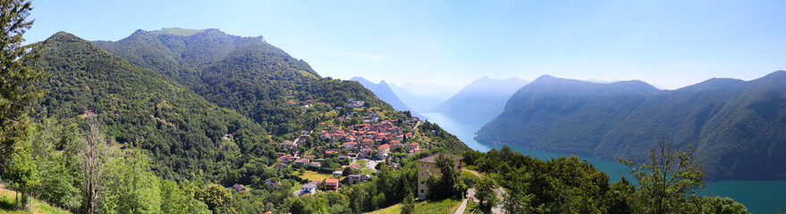 Fototapeta na wymiar Panoramic view of the village of Bre from Monte Bre next to Lugano, Switzerland