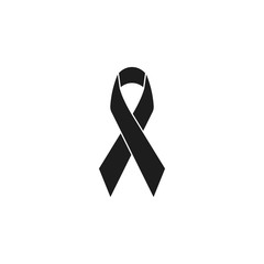 Black ribbon icon, mourning and melanoma sign. Vector.