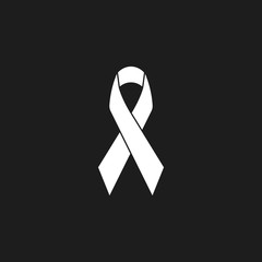White ribbon icon. White awareness ribbon isolated on black background. Vector.