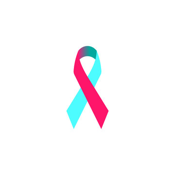 Pink and blue ribbon icon. Pro-life. Genital integrity. Male Breast Cancer Awareness. Inflammatory breast cancer awareness. Infant loss awareness. Infertility awareness. Vector.