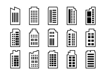 Line icons building set on white background, Black company vector collection, Isolated business illustration