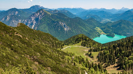 Naklejka na ściany i meble Beautiful alpine view at the Herzogstand summit near the famous Walchensee - Bavaria - Germany