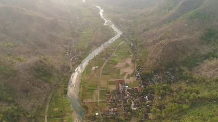 Aerial View River Oyo Canyon Among Farm Lands Rice Terraces