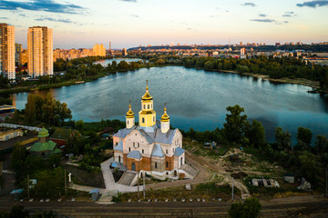 Aerial view Church on the lake