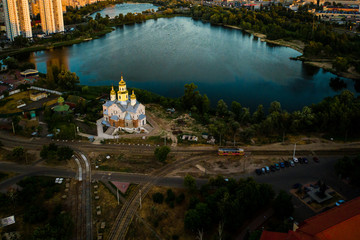 Aerial view Church on the lake