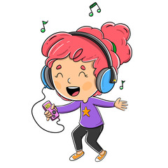 Girl listening to music with headphones