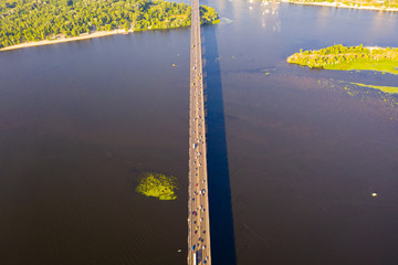 Paton bridge over the river with drone camera looks at the bridge