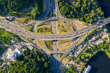 Road junction in Kiev Ukraine shot with a drone camera pointing down