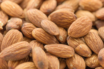 Closeup of raw peeled almonds