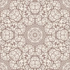 Clouds hand drawn abstract seamless pattern. Overcloud color texture. Beige and brown cloudy swirls drawing. Smoke, wind chinese style sketch. Textile, wrapping paper, background vector illustration