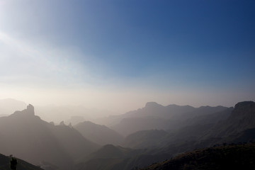 Panorama of Gran Canaria from the Cruz de Tejeda. Gran Canaria is one of the seven islands of the volcanic Canary archipelago, Spain.