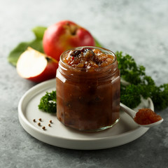 Homemade apple chutney with raisins