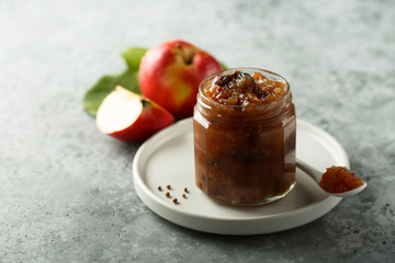 Homemade apple chutney with raisins - obrazy, fototapety, plakaty