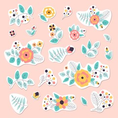 Flower stickers vector illustration. Floral elements.
