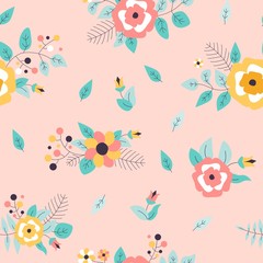 Fototapeta na wymiar Seamless pattern with flowers, leaves and berries. Vector spring template. Design for paper, cover, fabric, interior decor.