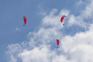 Beautiful landscape with paragliders in Alps, Switzerland. Murren, Lauterbrunnen, Swiss.