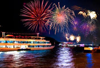 Firework over the rhine valley. Rhein in Flammen (Rhine in Flames) , Germany