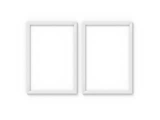 Set of 2 vertical A4 white simple picture frame. Mockup for photography. 3D rendering