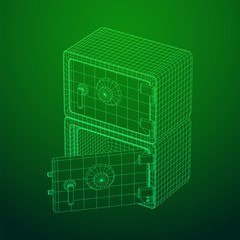 Metal bank vault safe. Wireframe low poly mesh vector illustration