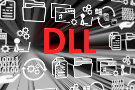 DLL concept blurred background 3d render illustration