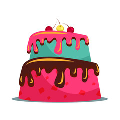 Delicious two tier cake flat vector illustration
