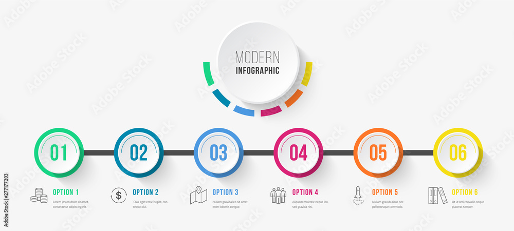 Poster business infographics timeline design template with icons and 6 steps. can be used for workflow layo