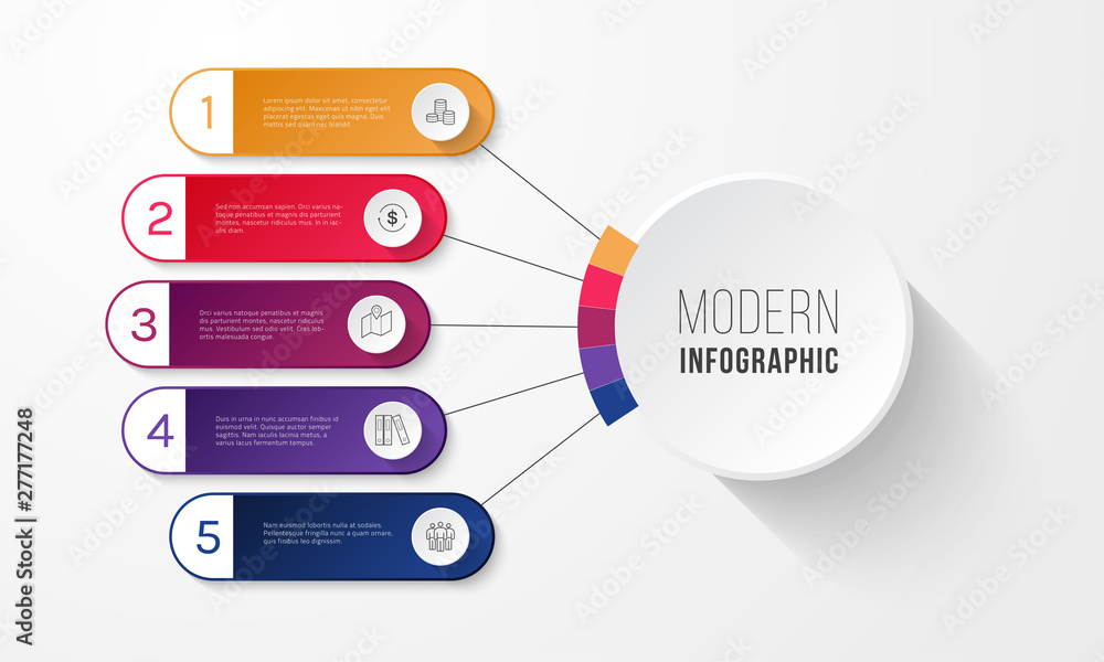 Poster business infographics timeline design template with icons and 5 steps. can be used for workflow layo