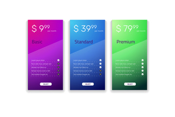 Web pricing table design for business. Vector illustration