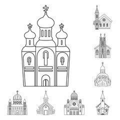 Isolated object of architecture and faith icon. Collection of architecture and temple stock vector illustration.