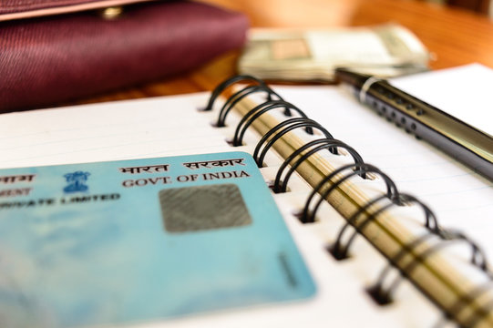 Kolkata India Jan 2019 - Close Up Of Government Of India On Pan Card (permanent Account Number). Soft Focus, Shallow DOF. Aadhaar Is A 10-digit Identity Allotted To Taxpayer By Income Tax Department.