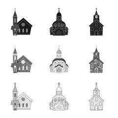 Obraz premium Isolated object of cult and temple sign. Set of cult and parish stock vector illustration.