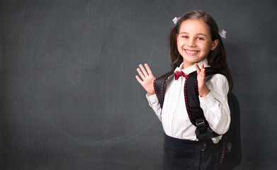Back To School Concept, Portrait of Happy Smiling Child Student at Blackboard