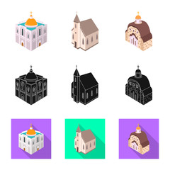 Vector design of temple and historic sign. Collection of temple and faith vector icon for stock.