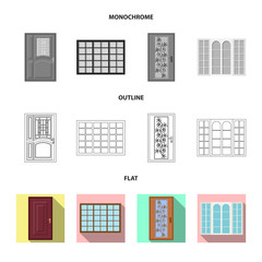 Vector design of door and front logo. Set of door and wooden vector icon for stock.