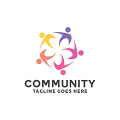 Community Logo For Leadership Design With Colorful Circle Society Style Concept. Teamwork Logo Company with Modern Shape and Connection Creative Symbols Concept. Icon for Business and Corporate.