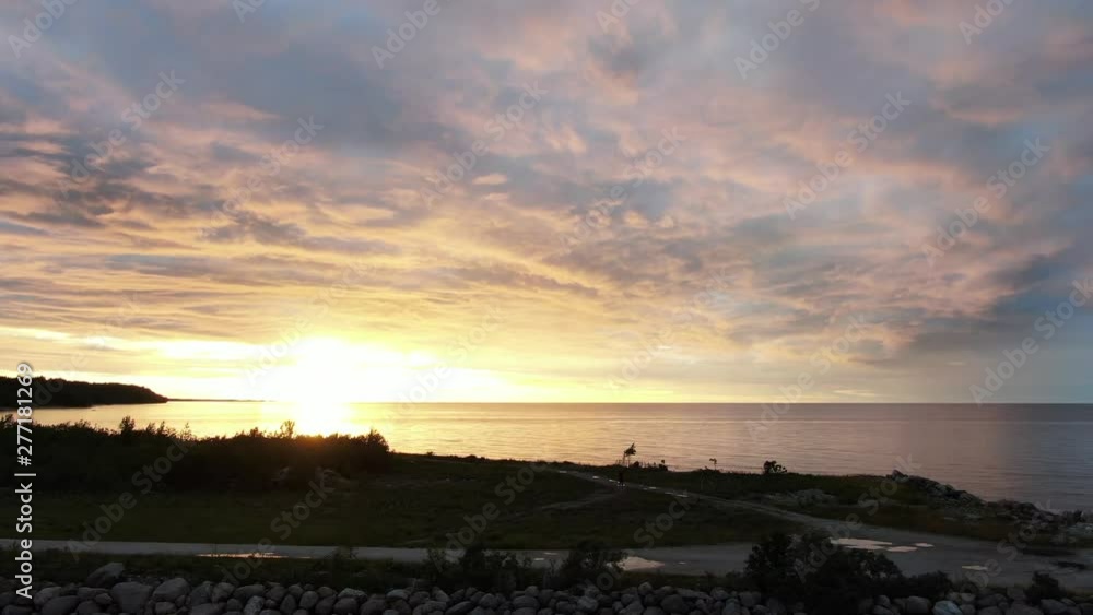 Wall mural beautiful sunset over the sea. shot on drone