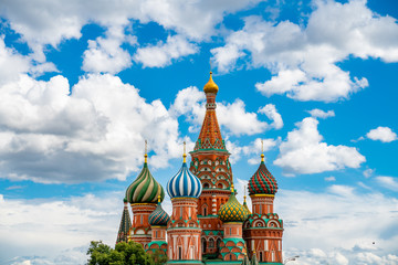 Fototapeta na wymiar Saint Basil's Cathedral in red square moscow russia. Amazing clouds over cathedral in summer time