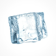 Cold ice cubes on white space 