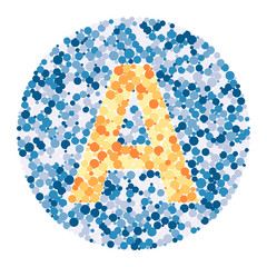 E letter color distributed circles dots illustration