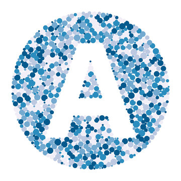 E letter color distributed circles dots illustration