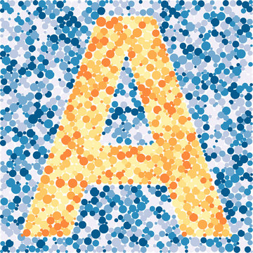 E letter color distributed circles dots illustration