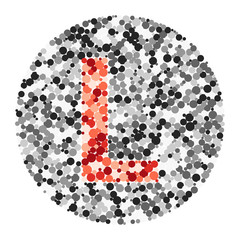 L letter color distributed circles dots illustration